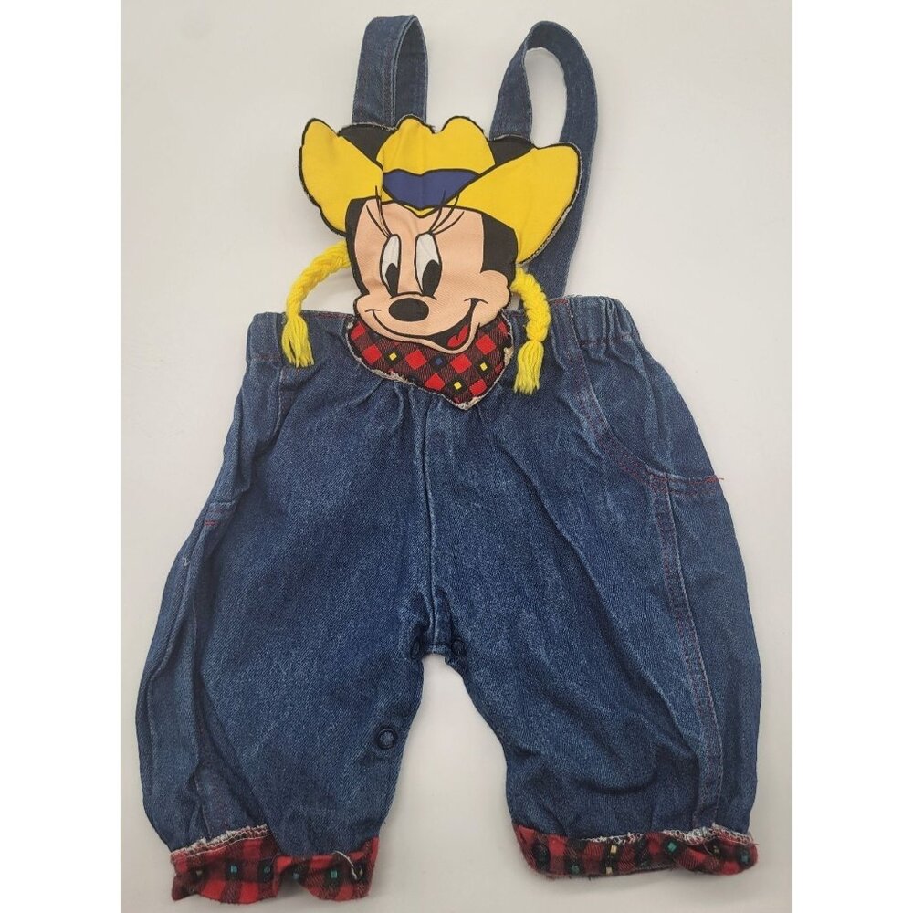 VTG Minnie Mouse Cowgirl Farmer Country Applique Denim Overalls One Piece 6-9M